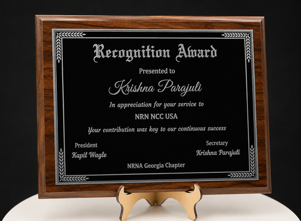 Personalized Engraved Trophy Plaque Award - Walnut / Cherry Trophy Plaque with Silver Black Metal Plate - Multiple Sizes