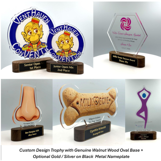 Custom Design Acrylic Trophy with Wood Base/Employee Recognition Award/STEM Award/Tech Gift - Acrylic with Color Prints - Free Customization