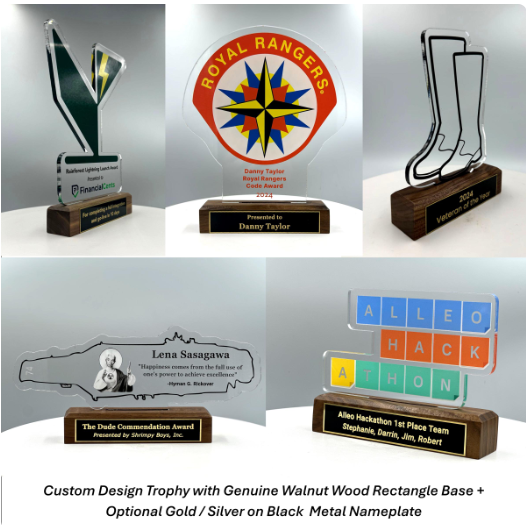 Custom Design Acrylic Trophy with Wood Base/Employee Recognition Award/STEM Award/Tech Gift - Acrylic with Color Prints - Free Customization