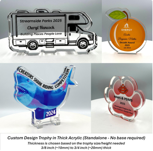 Custom Design Acrylic Trophy with Wood Base/Employee Recognition Award/STEM Award/Tech Gift - Acrylic with Color Prints - Free Customization