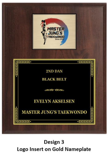 Personalized Engraved Trophy Plaque Award - Walnut / Cherry Trophy Plaque with Gold Black Metal Plate - Multiple Sizes