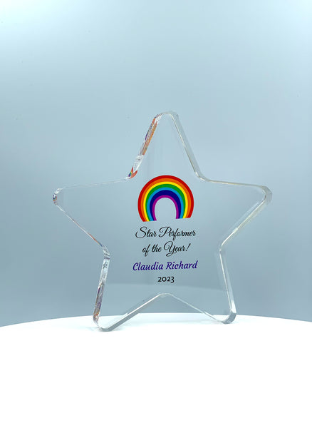 Star Trophy, Top Performer Award, Employee Recognition Award, STEM Award, Tech Gift - Acrylic with Color Prints - Free Customization - crafty90