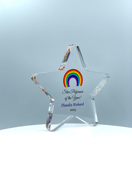 Star Trophy, Top Performer Award, Employee Recognition Award, STEM Award, Tech Gift - Acrylic with Color Prints - Free Customization - crafty90