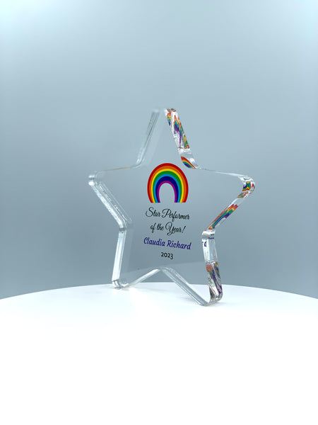 Star Trophy, Top Performer Award, Employee Recognition Award, STEM Award, Tech Gift - Acrylic with Color Prints - Free Customization - crafty90