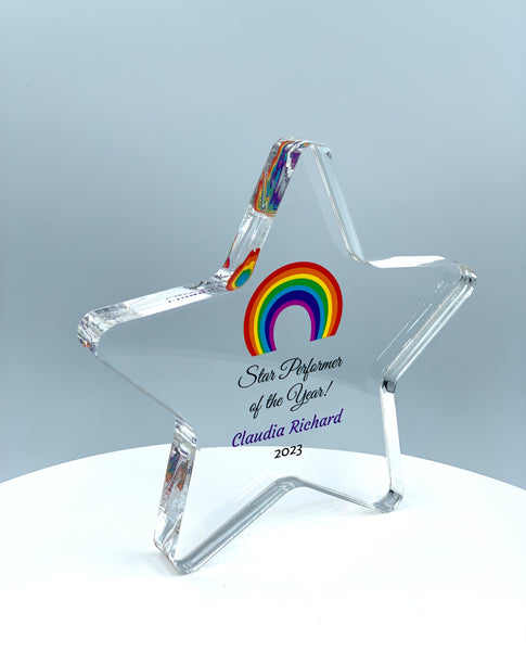 Star Trophy, Top Performer Award, Employee Recognition Award, STEM Award, Tech Gift - Acrylic with Color Prints - Free Customization - crafty90