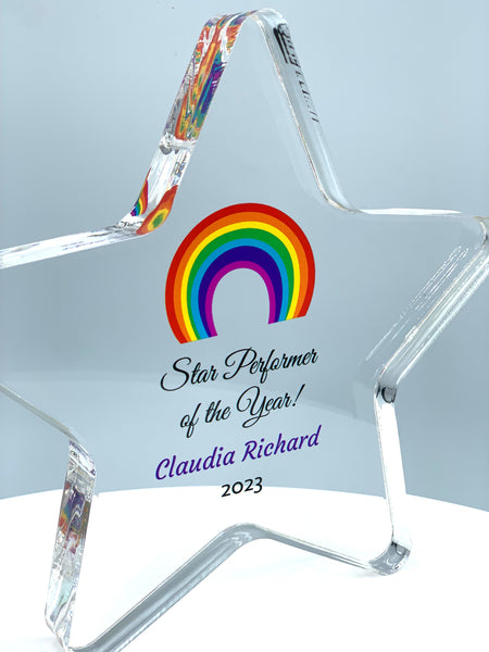 Star Trophy, Top Performer Award, Employee Recognition Award, STEM Award, Tech Gift - Acrylic with Color Prints - Free Customization - crafty90