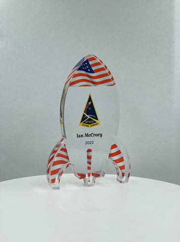 Rocket Trophy / USA Flag Themed Trophy / STEM Award / NASA Space Trophy / Pattern Prints - Acrylic with Color Prints - Free Customization