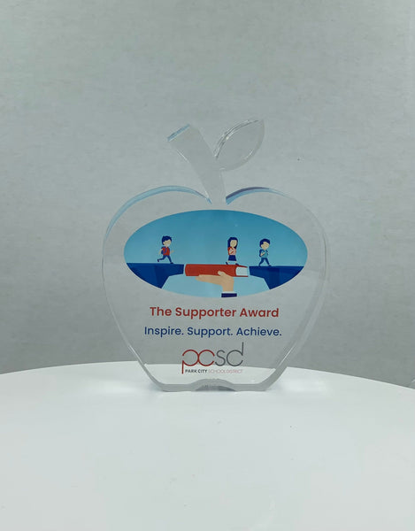 Apple Trophy / Teacher Award / Student Award / Education Trophy / Graduation Gift - Acrylic with Color Prints - Free Customization