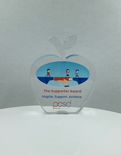 Apple Trophy / Teacher Award / Student Award / Education Trophy / Graduation Gift - Acrylic with Color Prints - Free Customization - crafty90