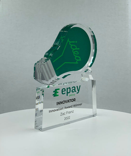 Light Bulb Trophy, Innovator Award, Ideation Award, Patent Award, STEM Award, Tech Gift - Acrylic with Color Prints - Free Customization