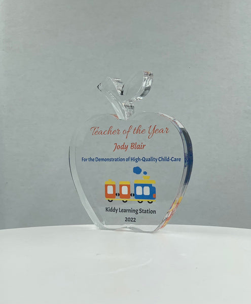 Apple Trophy / Teacher Award / Student Award / Education Trophy / Graduation Gift - Acrylic with Color Prints - Free Customization