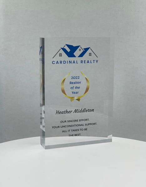 Acrylic Block Rectangle Trophy, Corporate Award, Employee Recognition, Crystal Glass Trophy, Acrylic with Color Prints, Free Personalization