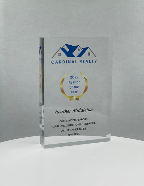 Acrylic Block Rectangle Trophy, Corporate Award, Employee Recognition, Crystal Glass Trophy, Acrylic with Color Prints, Free Personalization - crafty90