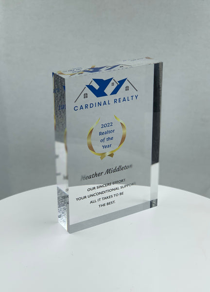 Acrylic Block Rectangle Trophy, Corporate Award, Employee Recognition, Crystal Glass Trophy, Acrylic with Color Prints, Free Personalization - crafty90