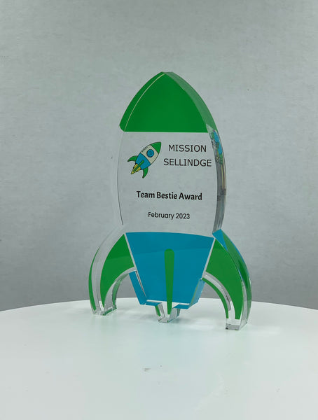 Rocket Trophy / Science Trophy / STEM Award / Tech Gift - Acrylic with Color Prints - Free Customization - crafty90