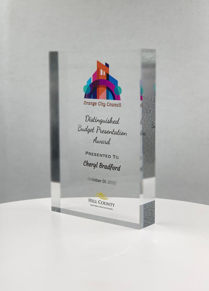 Acrylic Block Rectangle Trophy, Corporate Award, Employee Recognition, Crystal Glass Trophy, Acrylic with Color Prints, Free Personalization