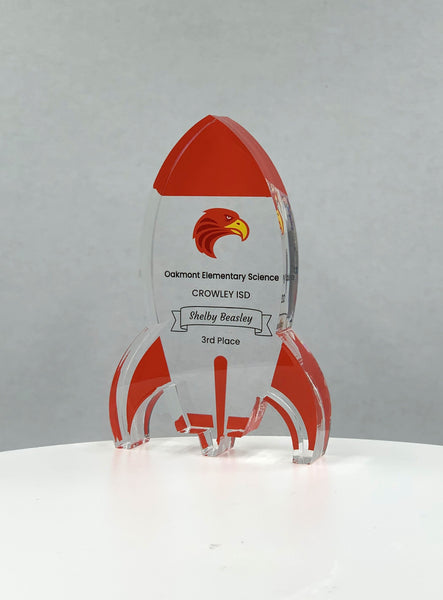 Rocket Trophy / Science Trophy / STEM Award / Tech Gift - Acrylic with Color Prints - Free Customization